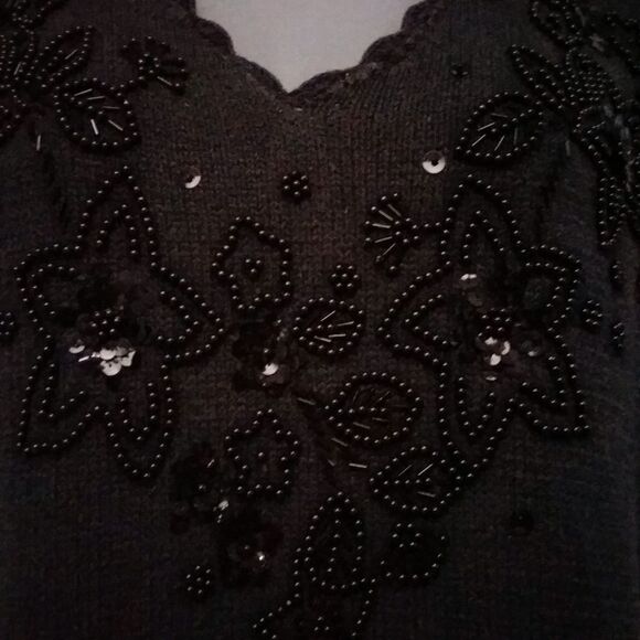 Vintage Trimmings Statement Holiday Sweater Black Beaded Sequin Lace Sz 20W - 40 - Picture 3 of 8
